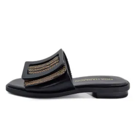 Mule femme en cuir noir et raphia beige - Noa Harmon - Scarpe